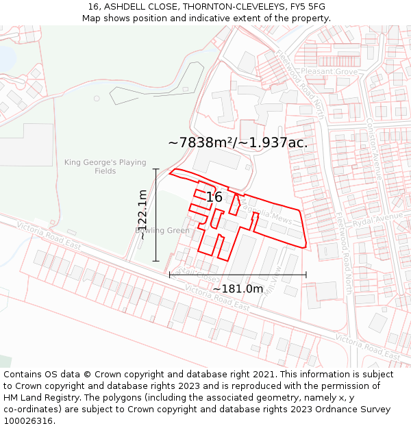 16, ASHDELL CLOSE, THORNTON-CLEVELEYS, FY5 5FG: Plot and title map