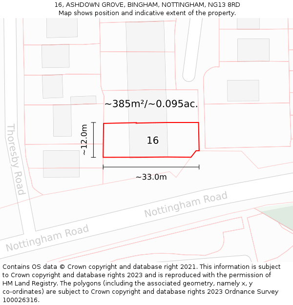 16, ASHDOWN GROVE, BINGHAM, NOTTINGHAM, NG13 8RD: Plot and title map