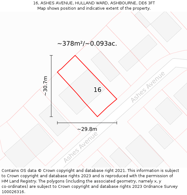 16, ASHES AVENUE, HULLAND WARD, ASHBOURNE, DE6 3FT: Plot and title map