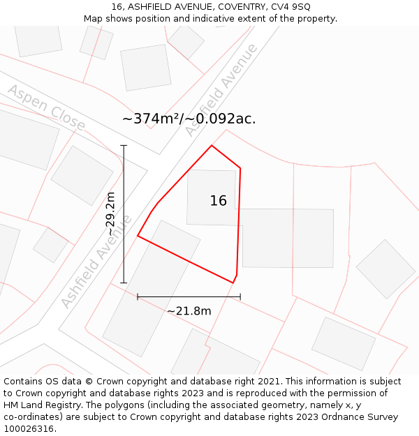 16, ASHFIELD AVENUE, COVENTRY, CV4 9SQ: Plot and title map