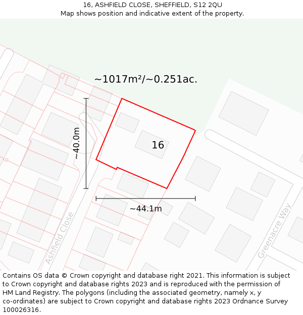 16, ASHFIELD CLOSE, SHEFFIELD, S12 2QU: Plot and title map