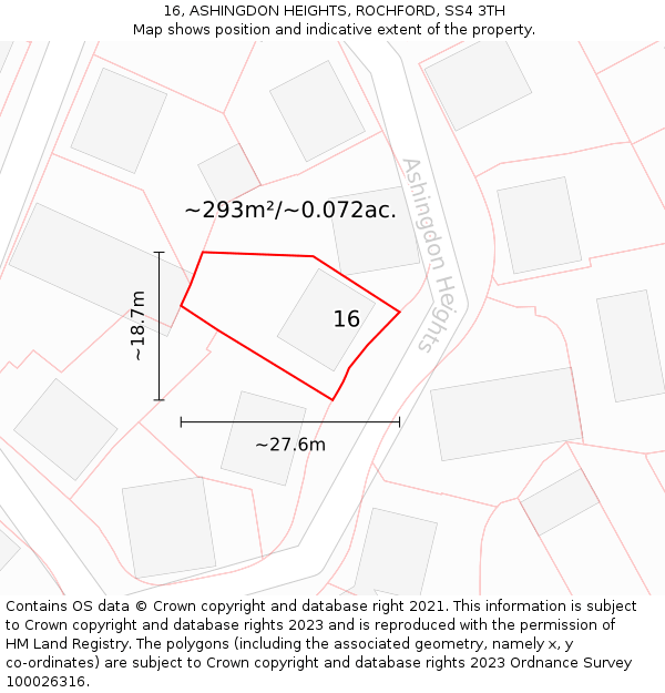 16, ASHINGDON HEIGHTS, ROCHFORD, SS4 3TH: Plot and title map