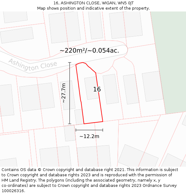 16, ASHINGTON CLOSE, WIGAN, WN5 0JT: Plot and title map