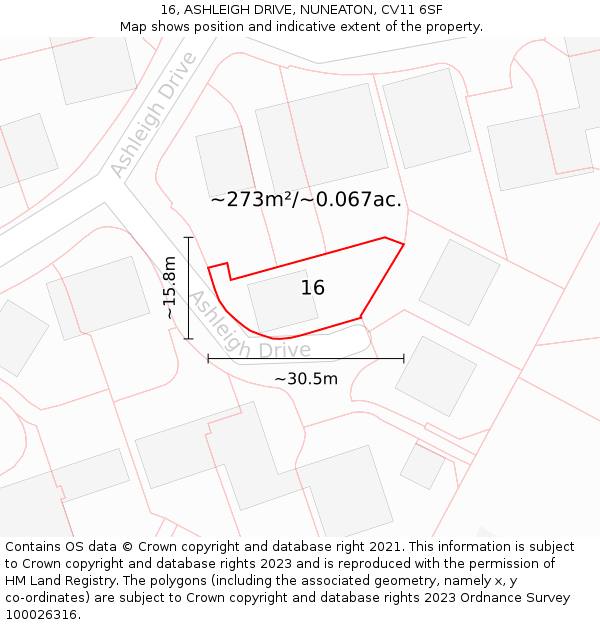 16, ASHLEIGH DRIVE, NUNEATON, CV11 6SF: Plot and title map