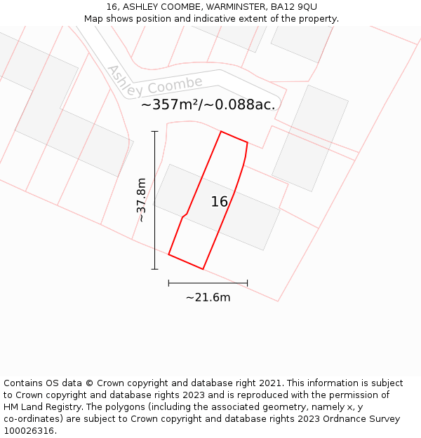 16, ASHLEY COOMBE, WARMINSTER, BA12 9QU: Plot and title map