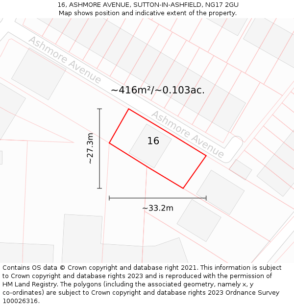 16, ASHMORE AVENUE, SUTTON-IN-ASHFIELD, NG17 2GU: Plot and title map