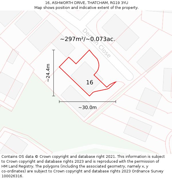 16, ASHWORTH DRIVE, THATCHAM, RG19 3YU: Plot and title map