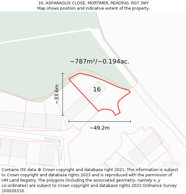 16, ASPARAGUS CLOSE, MORTIMER, READING, RG7 3WY: Plot and title map