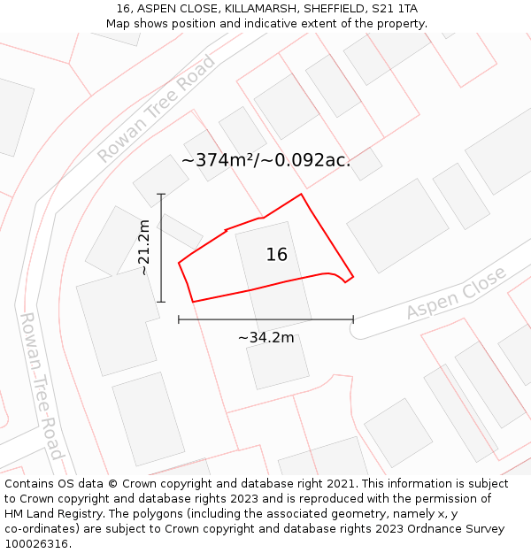 16, ASPEN CLOSE, KILLAMARSH, SHEFFIELD, S21 1TA: Plot and title map