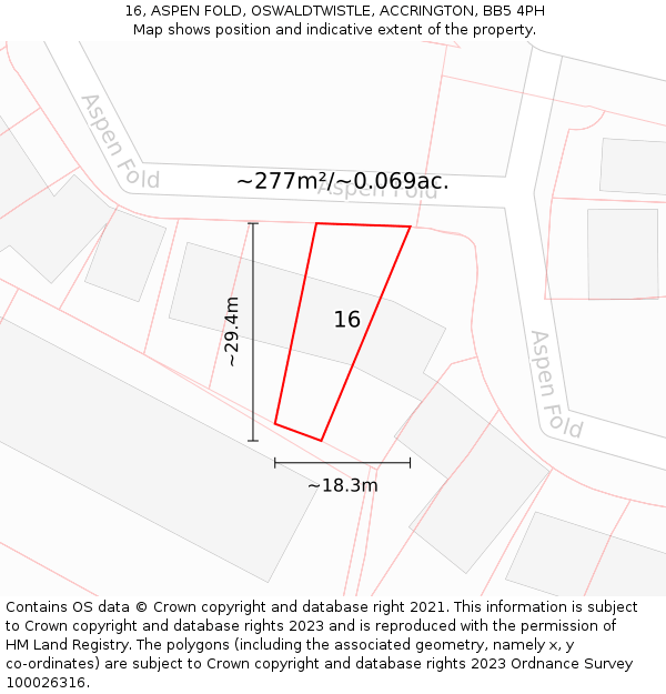 16, ASPEN FOLD, OSWALDTWISTLE, ACCRINGTON, BB5 4PH: Plot and title map