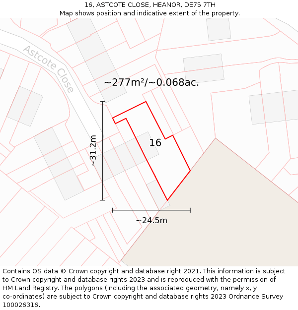 16, ASTCOTE CLOSE, HEANOR, DE75 7TH: Plot and title map