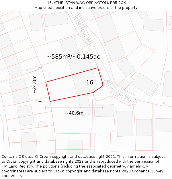 16, ATHELSTAN WAY, ORPINGTON, BR5 2QX: Plot and title map