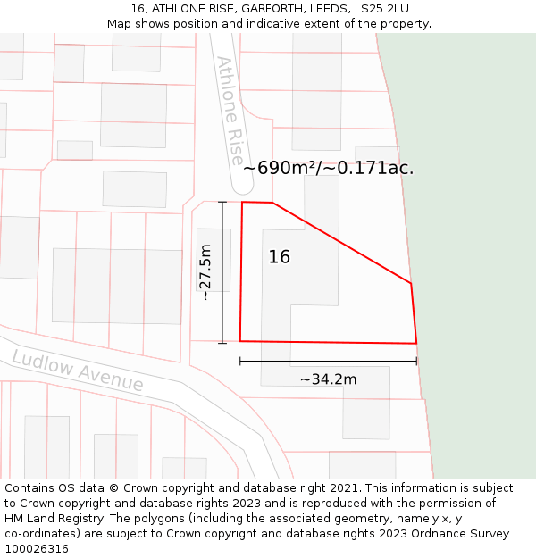 16, ATHLONE RISE, GARFORTH, LEEDS, LS25 2LU: Plot and title map