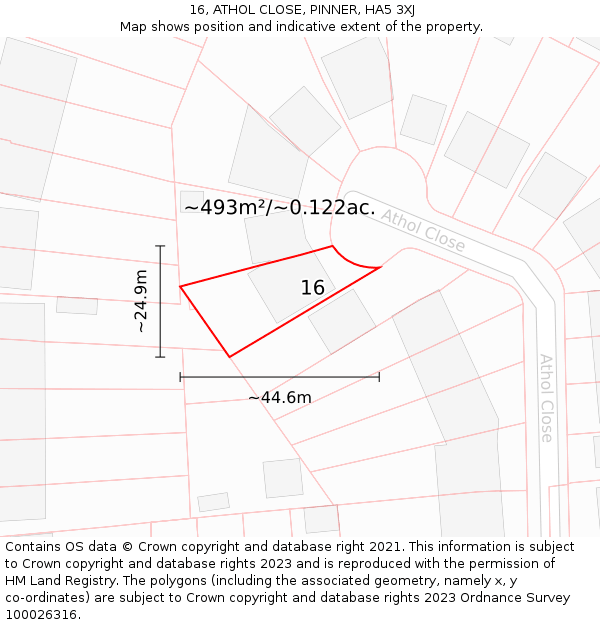 16, ATHOL CLOSE, PINNER, HA5 3XJ: Plot and title map