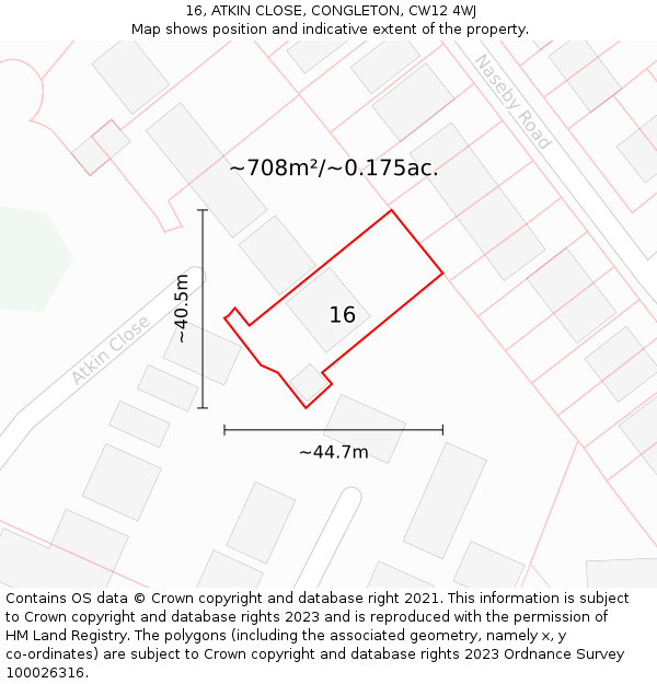 16, ATKIN CLOSE, CONGLETON, CW12 4WJ: Plot and title map