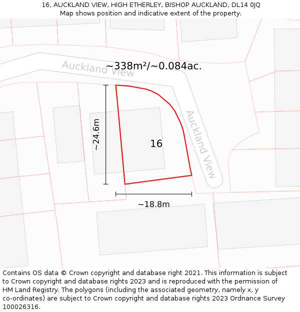 16, AUCKLAND VIEW, HIGH ETHERLEY, BISHOP AUCKLAND, DL14 0JQ: Plot and title map