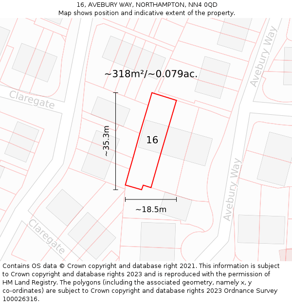 16, AVEBURY WAY, NORTHAMPTON, NN4 0QD: Plot and title map