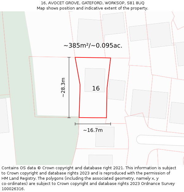 16, AVOCET GROVE, GATEFORD, WORKSOP, S81 8UQ: Plot and title map