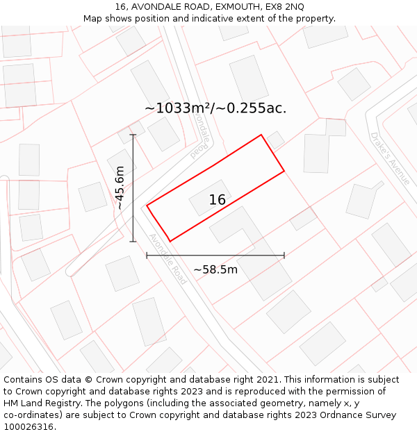 16, AVONDALE ROAD, EXMOUTH, EX8 2NQ: Plot and title map