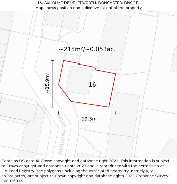 16, AXHOLME DRIVE, EPWORTH, DONCASTER, DN9 1EL: Plot and title map