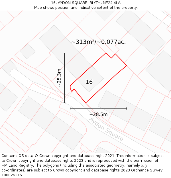 16, AYDON SQUARE, BLYTH, NE24 4LA: Plot and title map