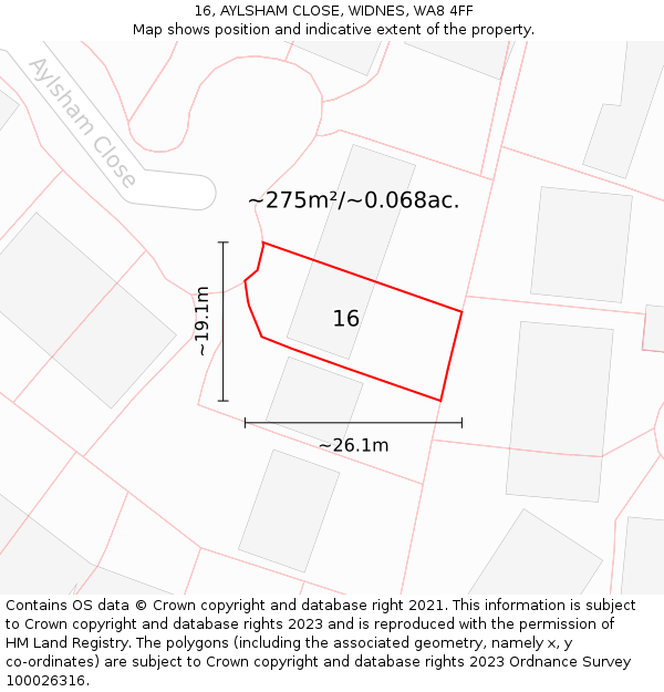 16, AYLSHAM CLOSE, WIDNES, WA8 4FF: Plot and title map