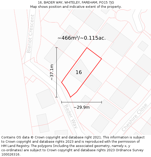 16, BADER WAY, WHITELEY, FAREHAM, PO15 7JG: Plot and title map