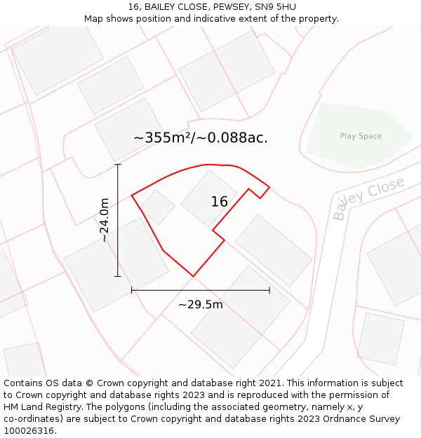 16, BAILEY CLOSE, PEWSEY, SN9 5HU: Plot and title map