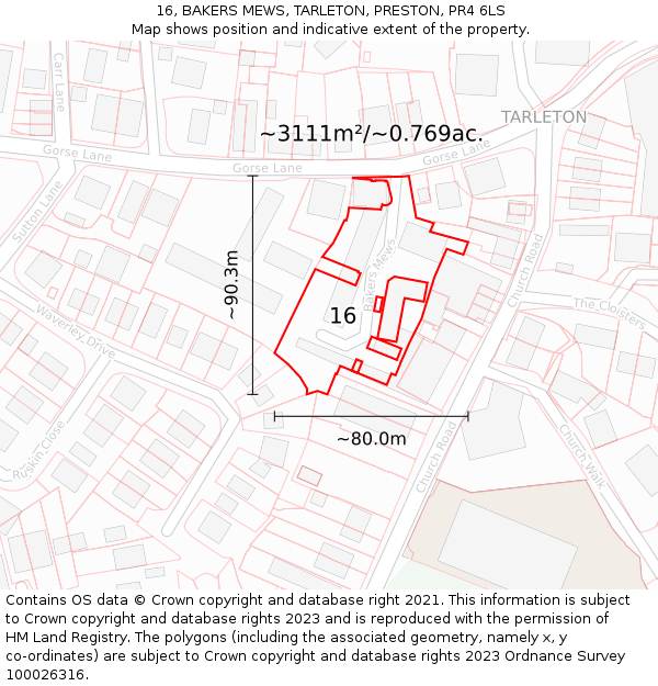 16, BAKERS MEWS, TARLETON, PRESTON, PR4 6LS: Plot and title map