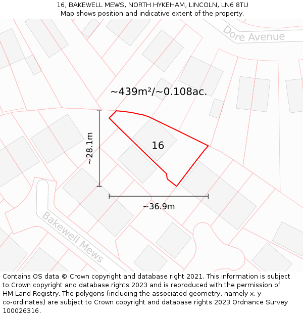 16, BAKEWELL MEWS, NORTH HYKEHAM, LINCOLN, LN6 8TU: Plot and title map