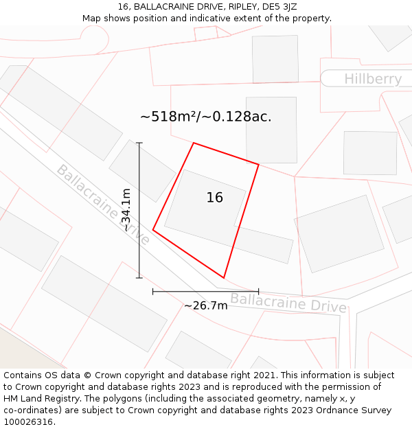 16, BALLACRAINE DRIVE, RIPLEY, DE5 3JZ: Plot and title map
