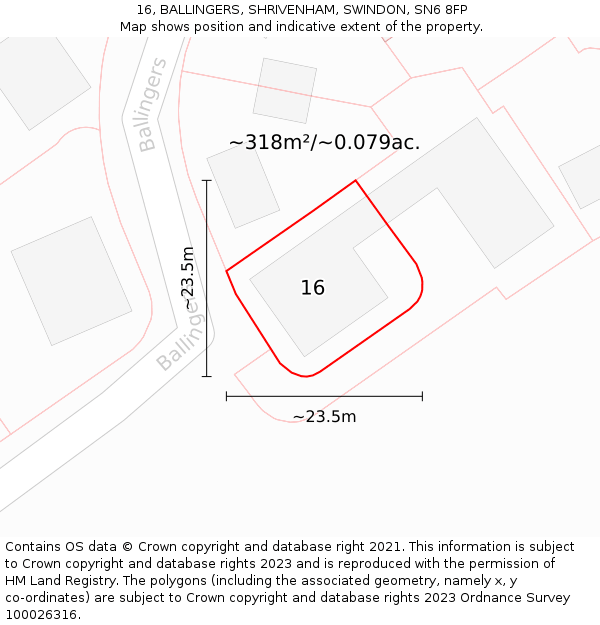 16, BALLINGERS, SHRIVENHAM, SWINDON, SN6 8FP: Plot and title map