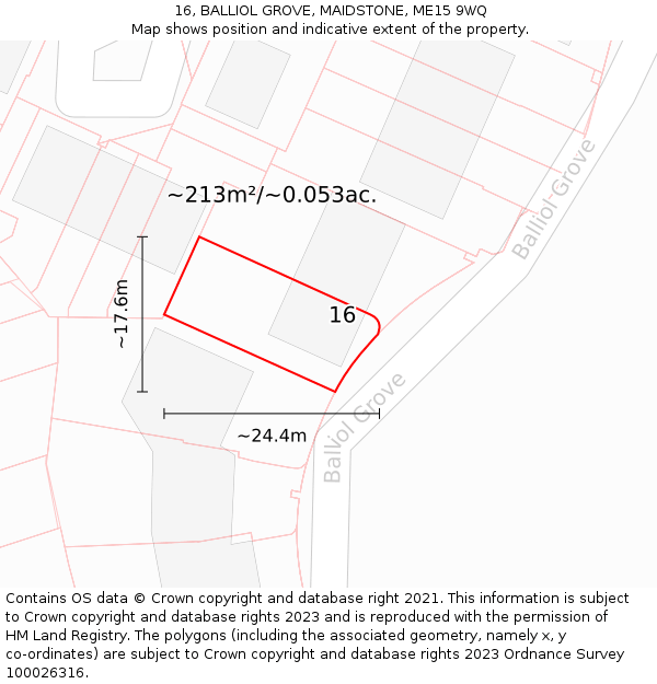 16, BALLIOL GROVE, MAIDSTONE, ME15 9WQ: Plot and title map