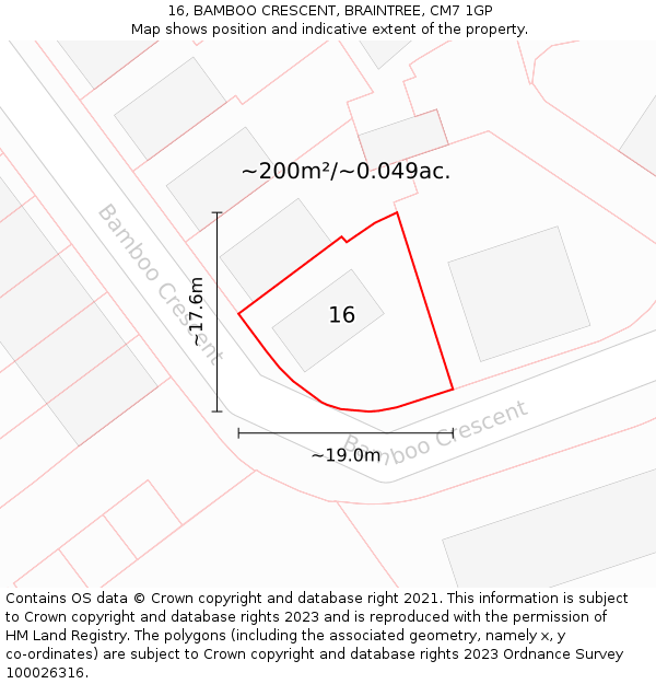 16, BAMBOO CRESCENT, BRAINTREE, CM7 1GP: Plot and title map