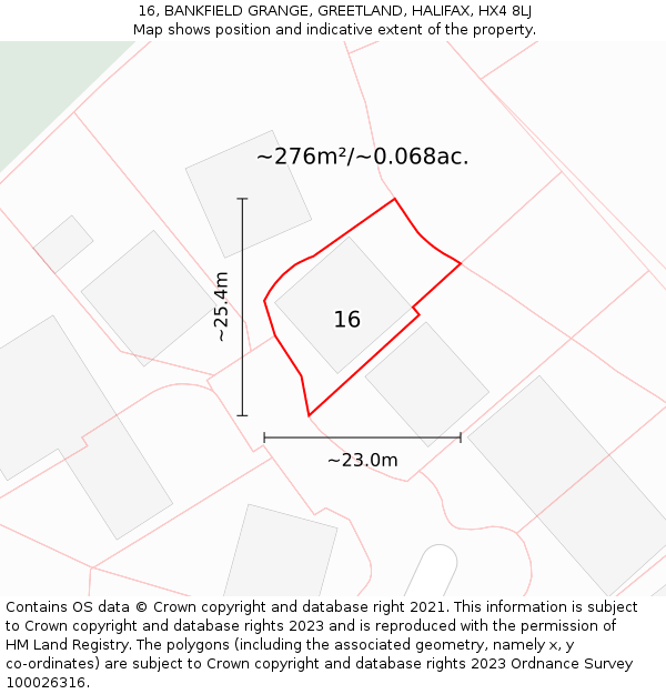 16, BANKFIELD GRANGE, GREETLAND, HALIFAX, HX4 8LJ: Plot and title map