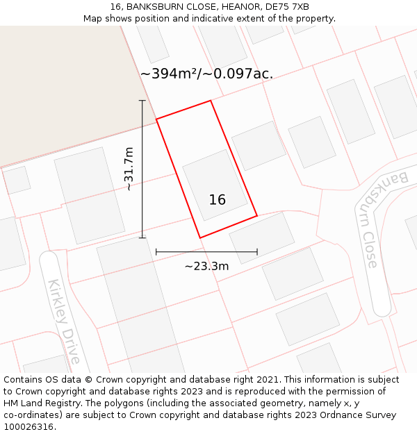 16, BANKSBURN CLOSE, HEANOR, DE75 7XB: Plot and title map