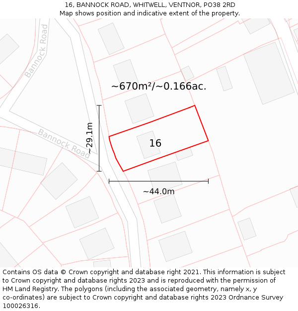 16, BANNOCK ROAD, WHITWELL, VENTNOR, PO38 2RD: Plot and title map