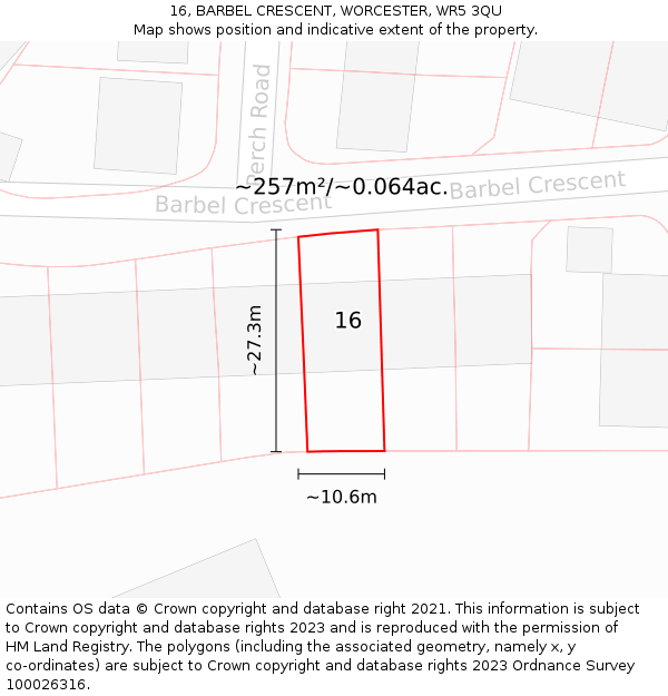 16, BARBEL CRESCENT, WORCESTER, WR5 3QU: Plot and title map