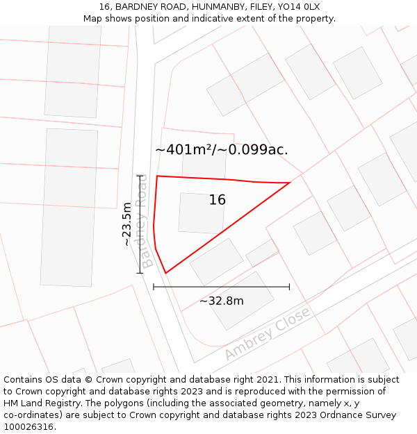 16, BARDNEY ROAD, HUNMANBY, FILEY, YO14 0LX: Plot and title map