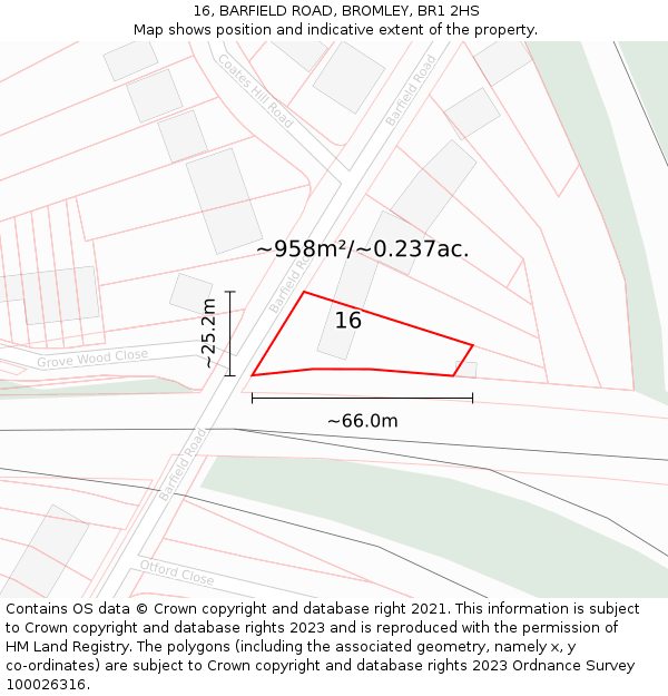 16, BARFIELD ROAD, BROMLEY, BR1 2HS: Plot and title map
