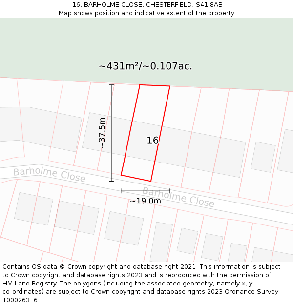 16, BARHOLME CLOSE, CHESTERFIELD, S41 8AB: Plot and title map