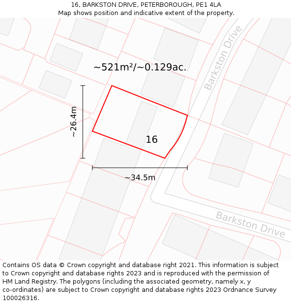 16, BARKSTON DRIVE, PETERBOROUGH, PE1 4LA: Plot and title map