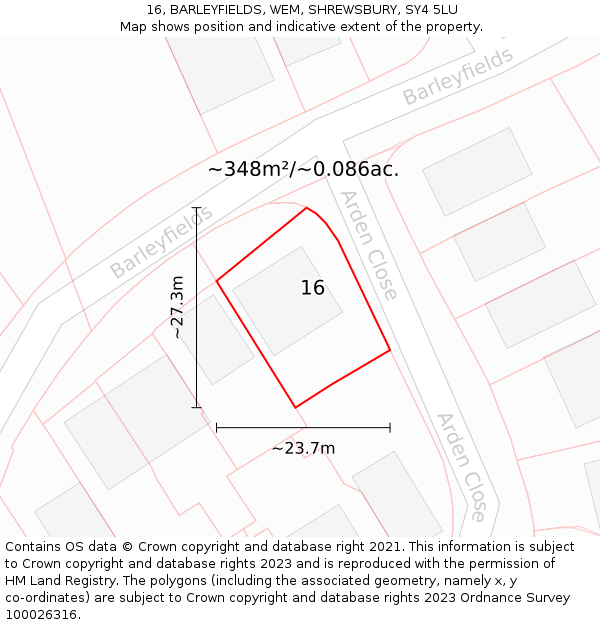 16, BARLEYFIELDS, WEM, SHREWSBURY, SY4 5LU: Plot and title map