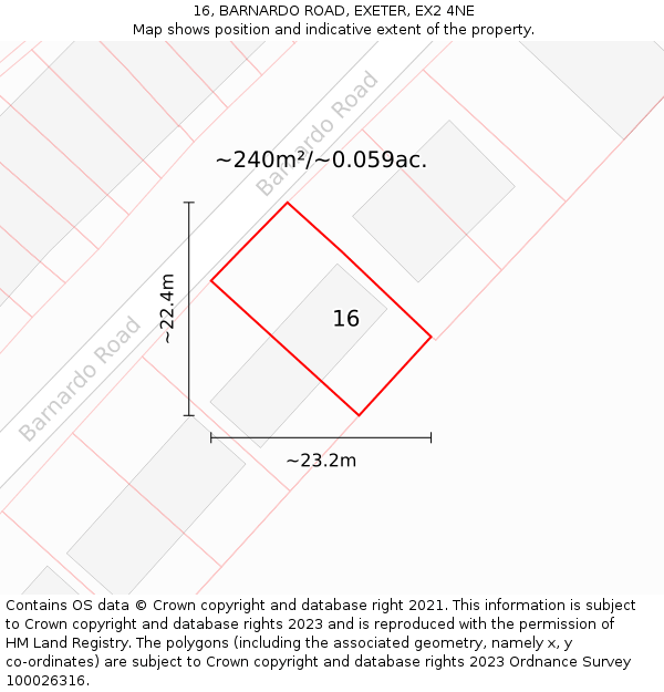 16, BARNARDO ROAD, EXETER, EX2 4NE: Plot and title map