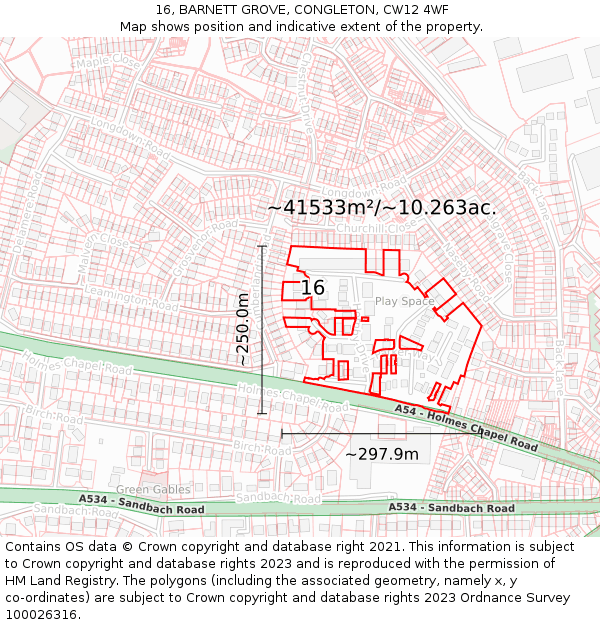 16, BARNETT GROVE, CONGLETON, CW12 4WF: Plot and title map