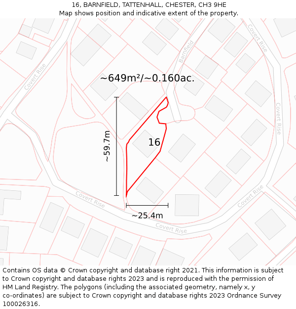 16, BARNFIELD, TATTENHALL, CHESTER, CH3 9HE: Plot and title map