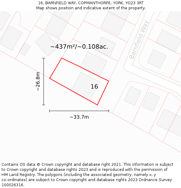 16, BARNFIELD WAY, COPMANTHORPE, YORK, YO23 3RT: Plot and title map