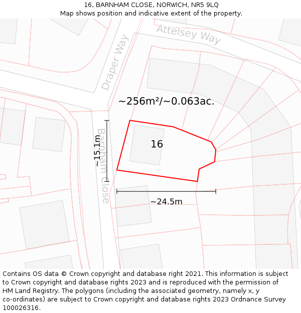 16, BARNHAM CLOSE, NORWICH, NR5 9LQ: Plot and title map
