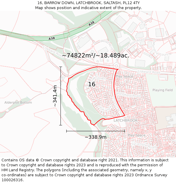 16, BARROW DOWN, LATCHBROOK, SALTASH, PL12 4TY: Plot and title map