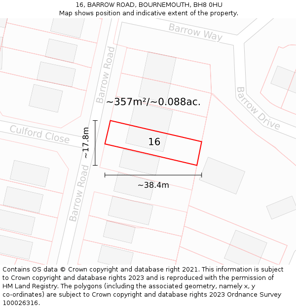 16, BARROW ROAD, BOURNEMOUTH, BH8 0HU: Plot and title map